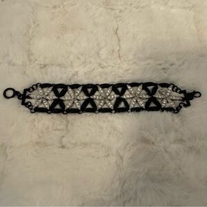 Black & Silver Rhinestone Bracelet Lobster Claw Clasp 7” Length Vintage Stars